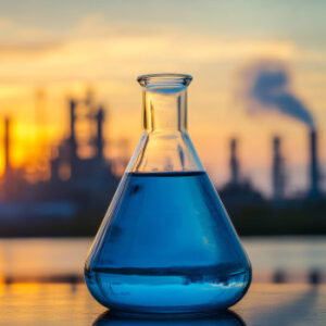Glasflasche mit blauer Flüssigkeit